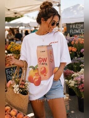 G West Peach Graphic Tee Oversized White Cotton T-Shirt Size 2XL